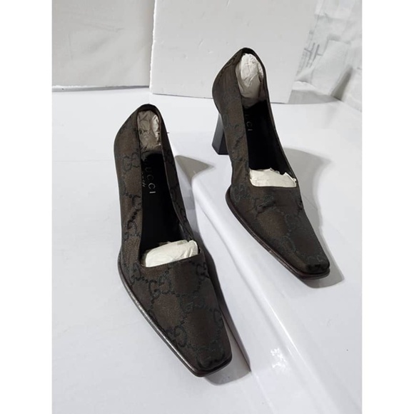 Authentic Gucci Vintage GG Square Toe Pumps Thick Heels Brown Size 36C - Picture 4 of 15